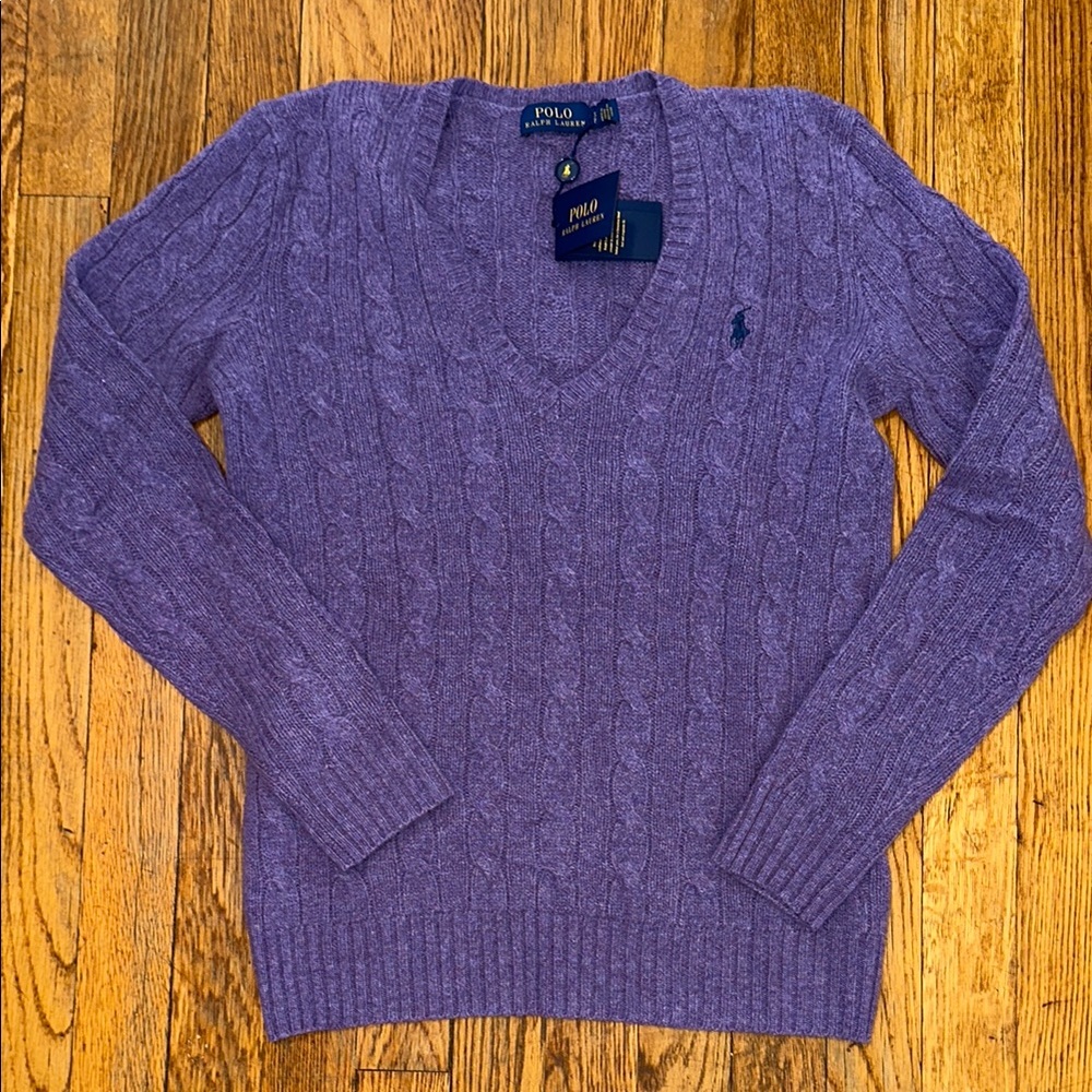 Polo by Ralph Lauren Purple Cable-Knit V-Neck Sweater